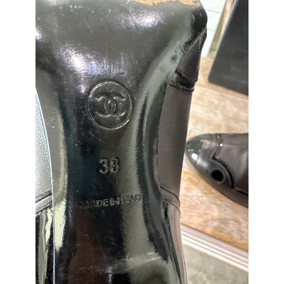 Chanel Short Boots Pumps Coco Mark Leather Black Size 38 US 8 3” Heel - Picture 6 of 10